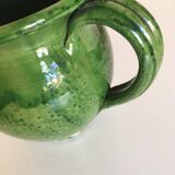 Pichet vase XXL en terre vernissée de Biot vert 1950