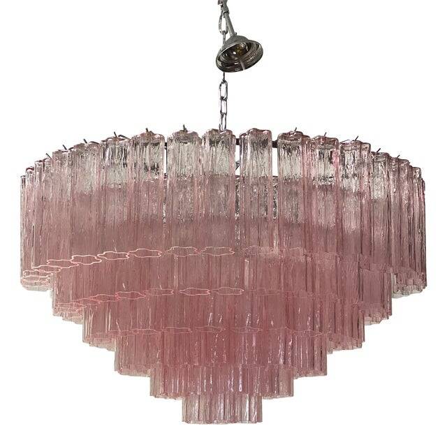 Contemporary pink "tronchi" murano glass chandelier in venini style
