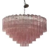 Contemporary pink "tronchi" murano glass chandelier in venini style