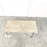 Table basse vintage en travertin et chrome, années 1970