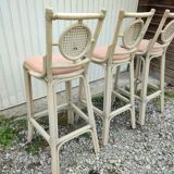 3 white stools vintage bar bamboo wicker rattan