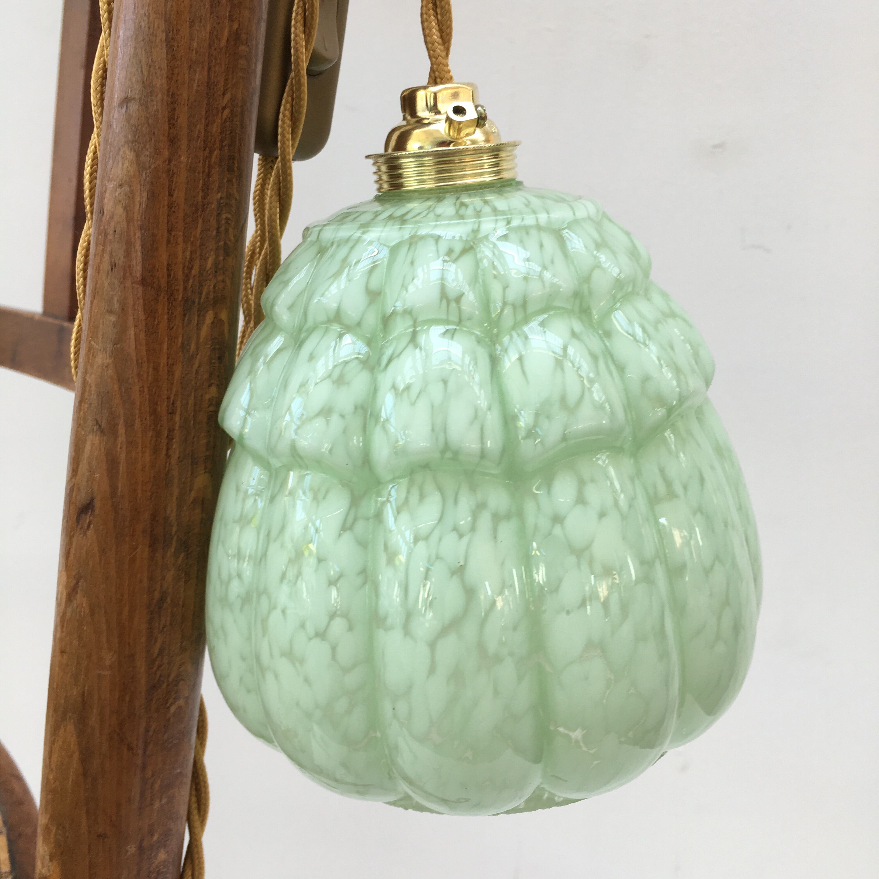 Art deco walking lamp in green clichy glass