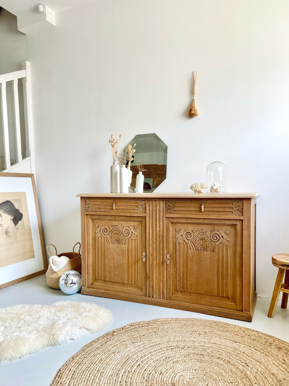 Grand buffet Art Déco en chêne massif - Enfilade vintage