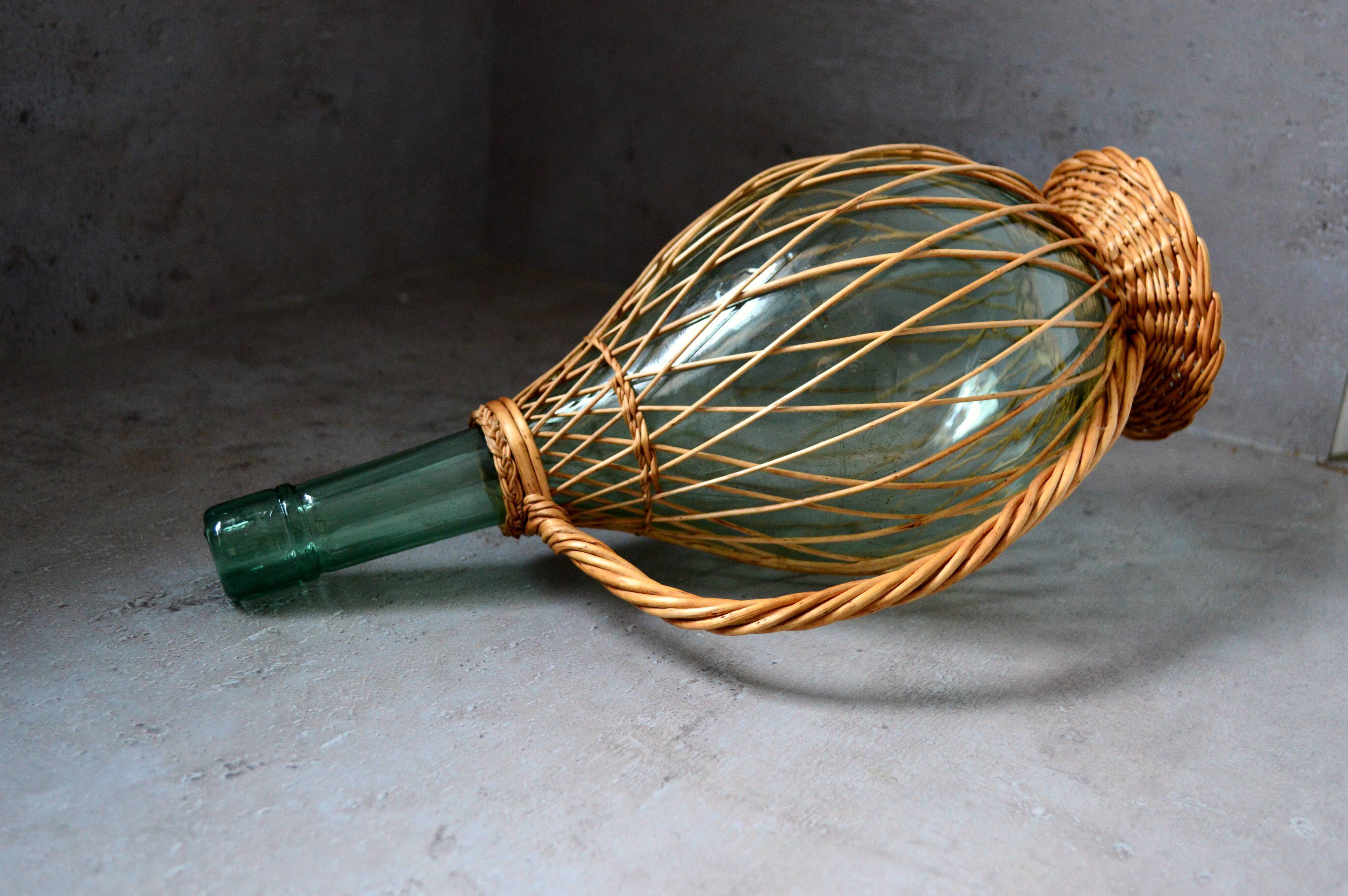 Vintage glass and rattan bottle