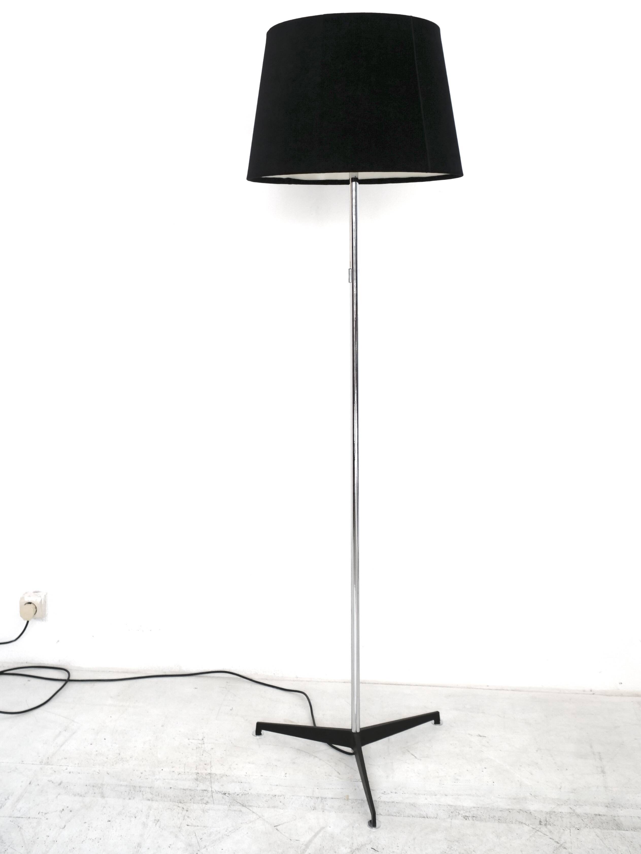 Chrome and black velvet Staff light floor lamp