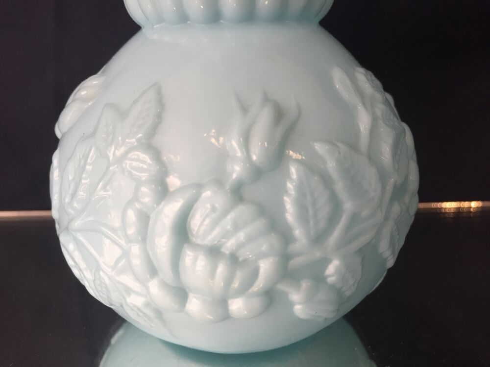 Pale blue floral opaline soliflore vase floral decoration