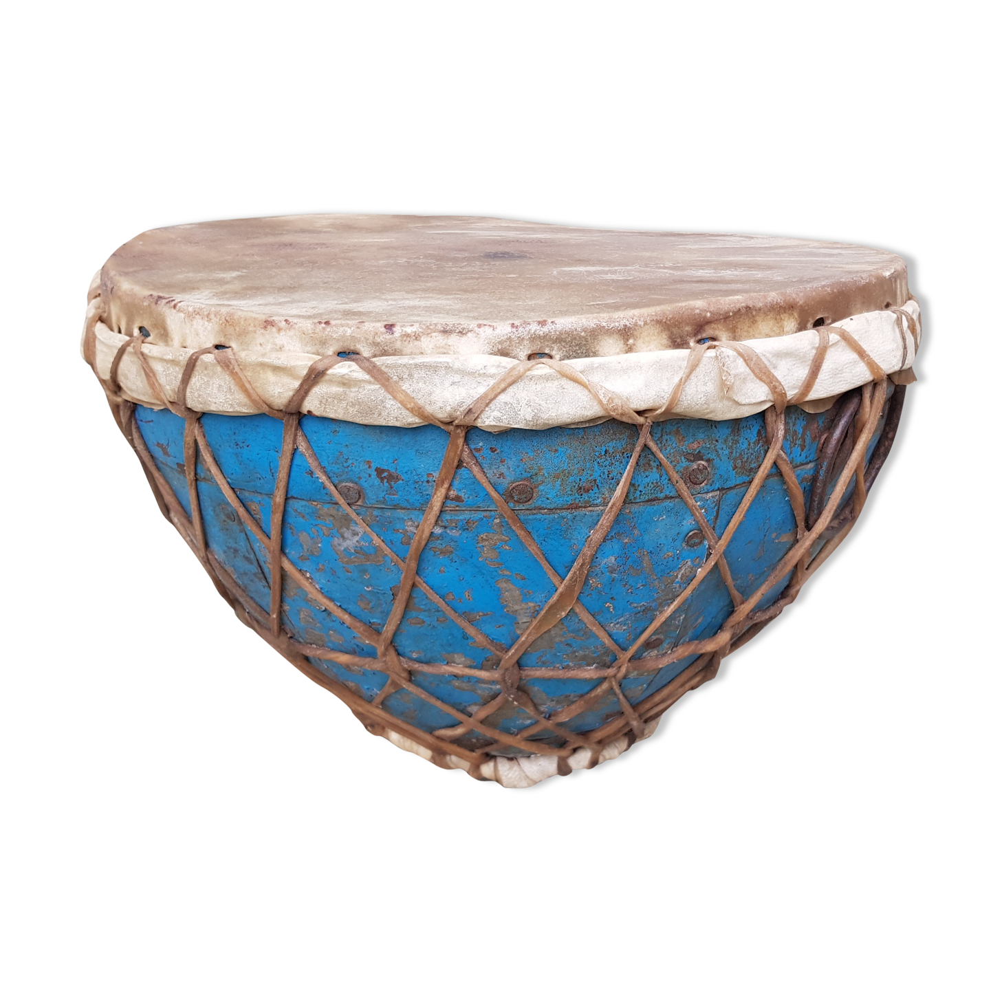 Old Indian "Nagara" drum in blue metal