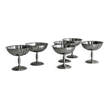6 coupelles sur pied en inox style Letang Remy