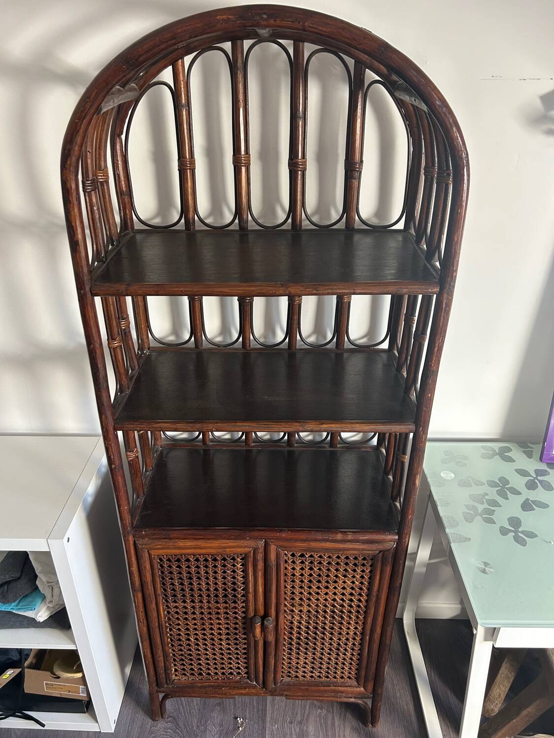 Rattan shelf / bookcase with cabinet