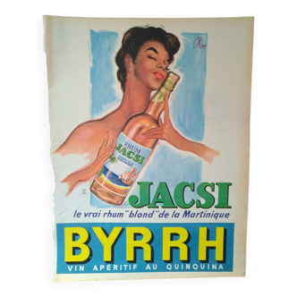 Une publicité papier rhum Jacsi Byrrh vin apéritif issue revue d'époque