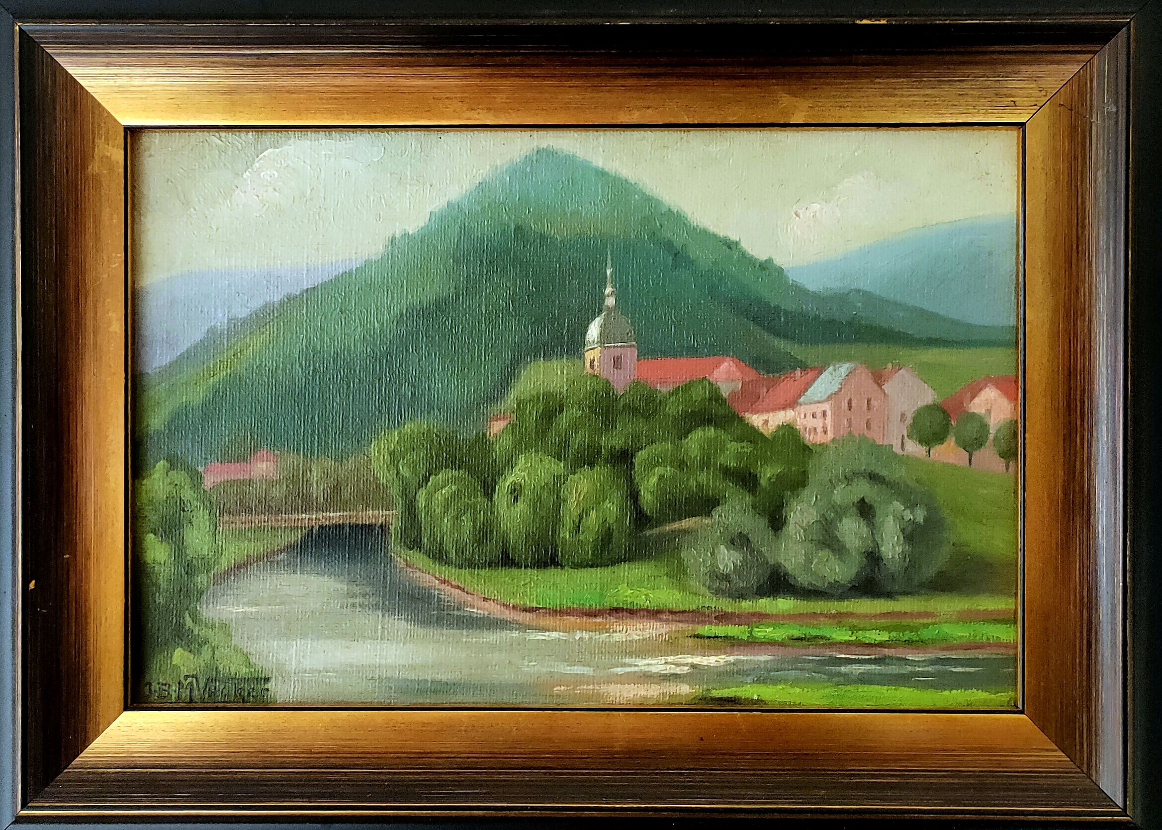 Tableau signé j-b m vecker — huile sur toile – la moselle dans les vosges 1942 !
