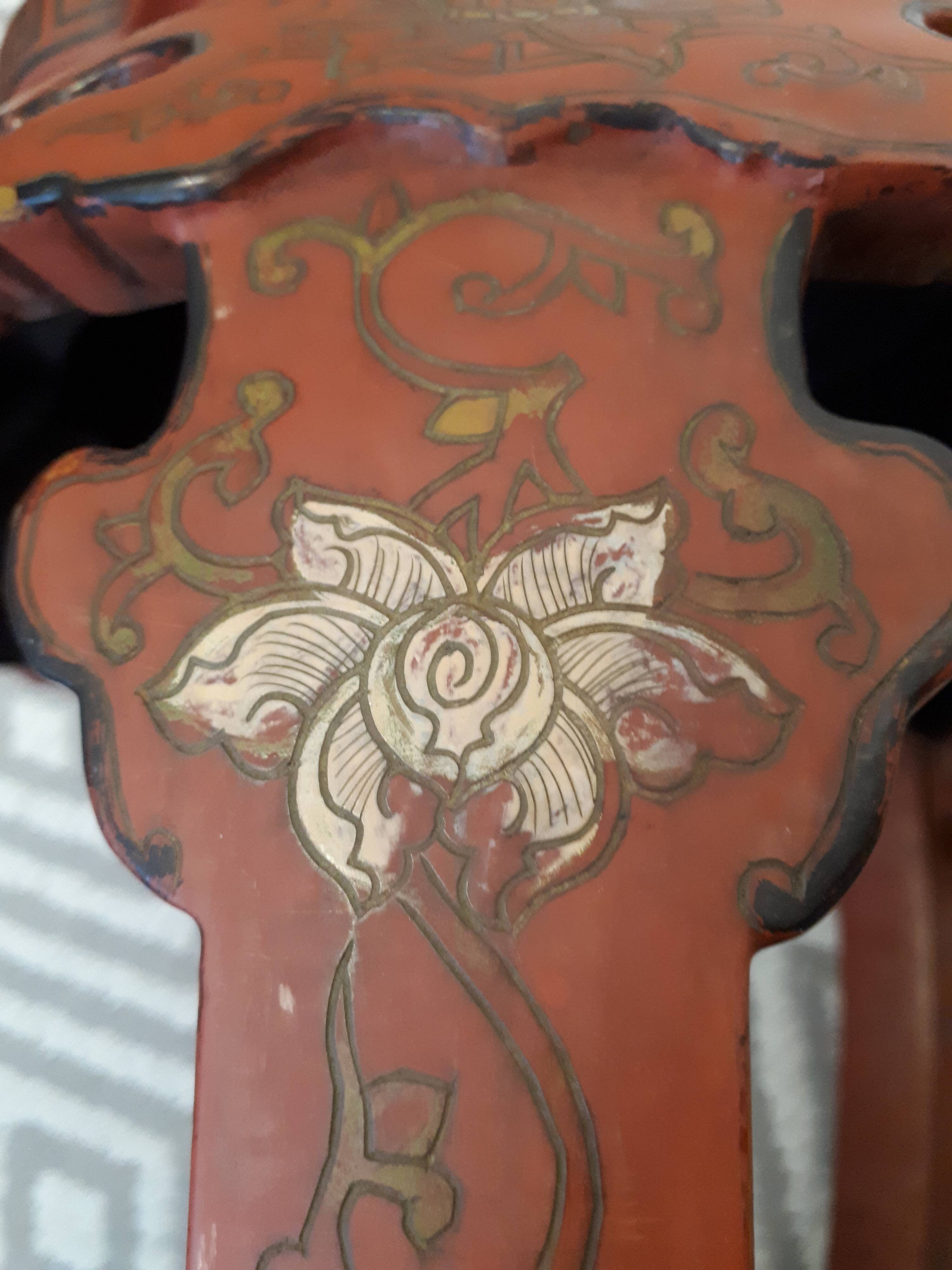 Stool Chinese pedestal table old red lacquer