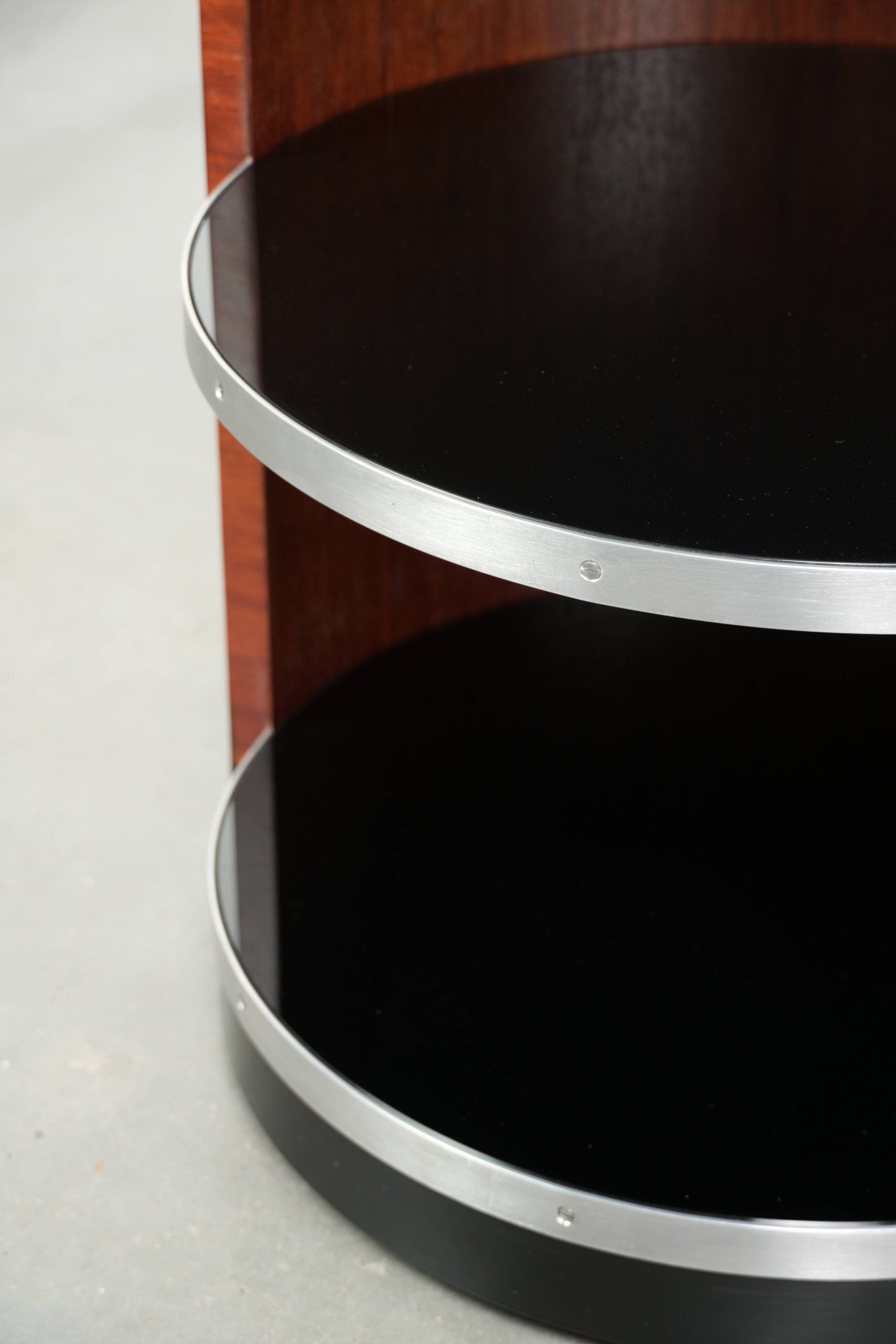 Mobile side table / bar table with black glass tops