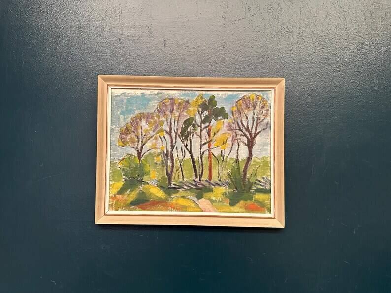 Original Swedish Oil on Panel - 'Forest Path'  – Unsigned Vintage & Framed