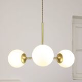 Italian Mid century Modern Chandelier in Brass and Opaline Glass, 1960s