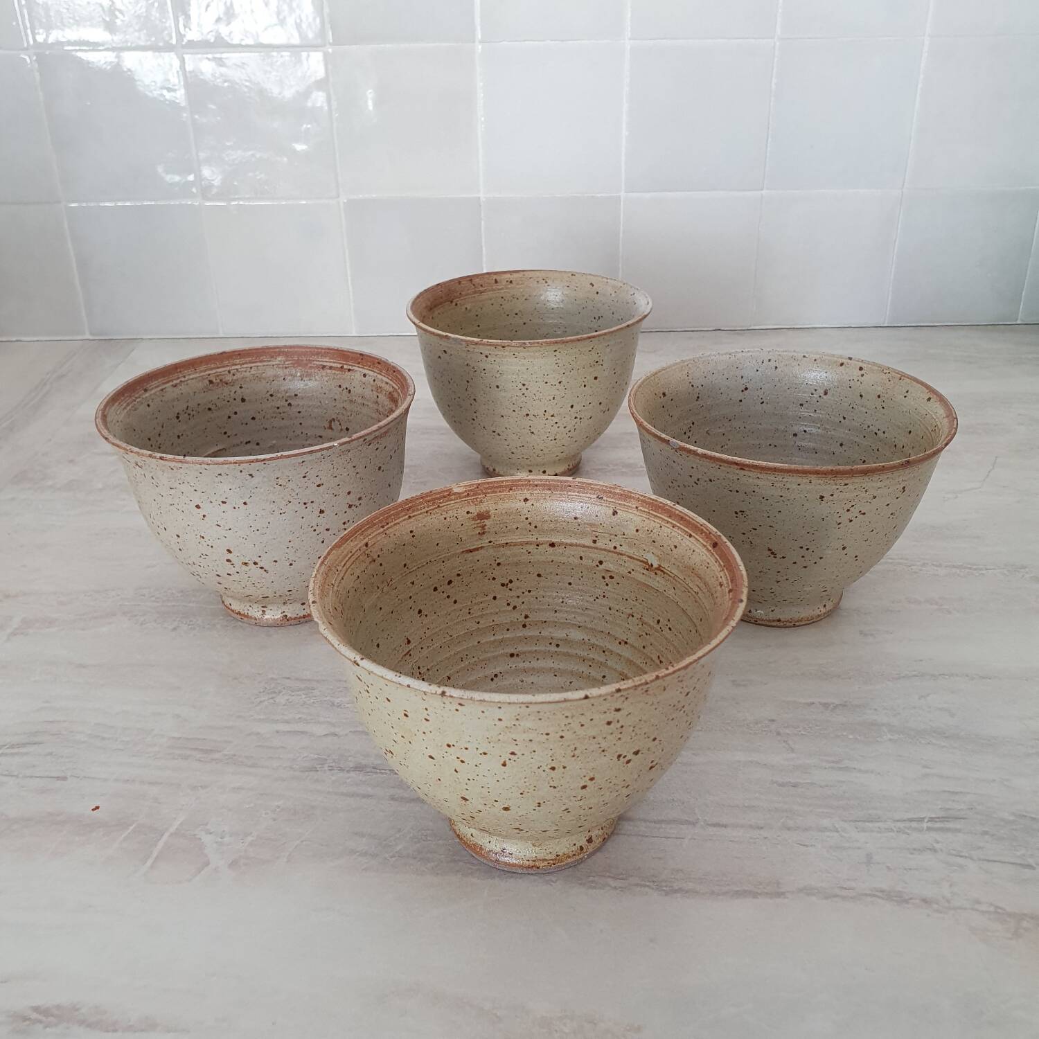 Set of 4 Large Pyrite Stone Bowls
