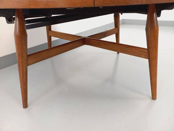 Grande table basse ronde scandinave vintage Smorrebrod de Arne Vodder, extensible en table à manger