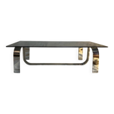 Table basse vintage des années 70 en chrome et verre fumé, style Space Age et Mid-Century