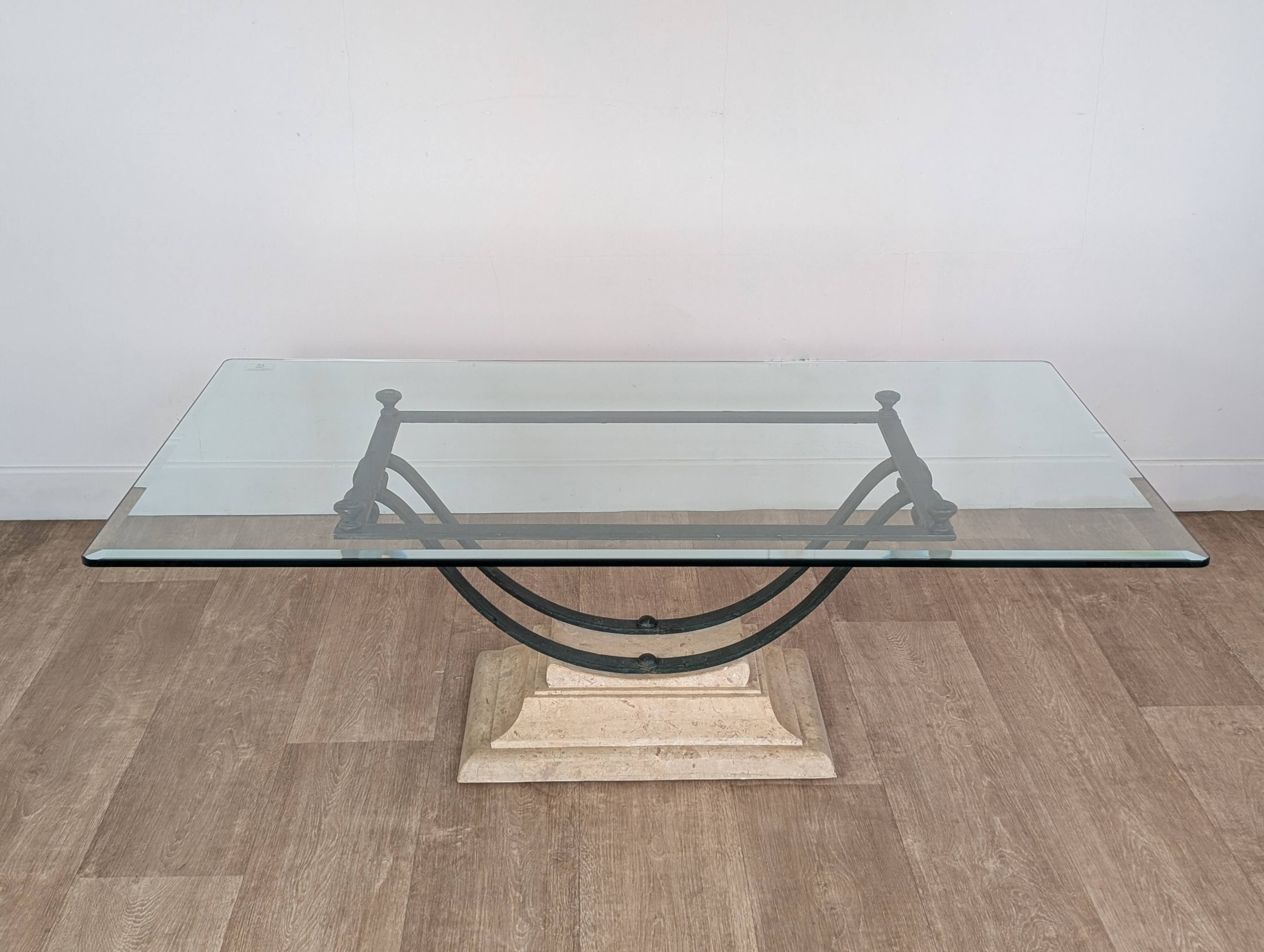 Wrought iron and glass coffee table