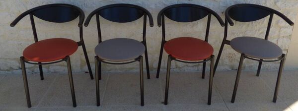4 chaises de style gondole structure métallique cossus et simili cuir