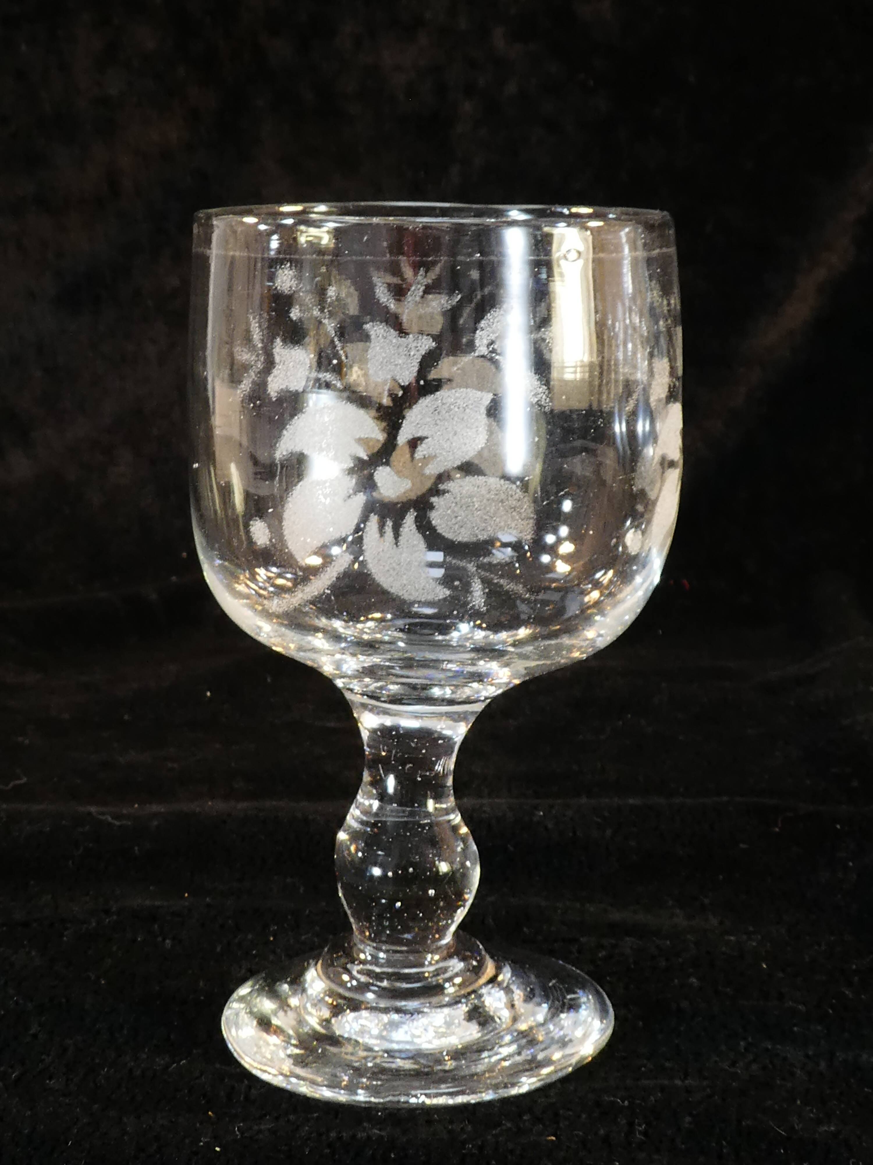 Old blown glass engraved with acid XIXth floral decoration