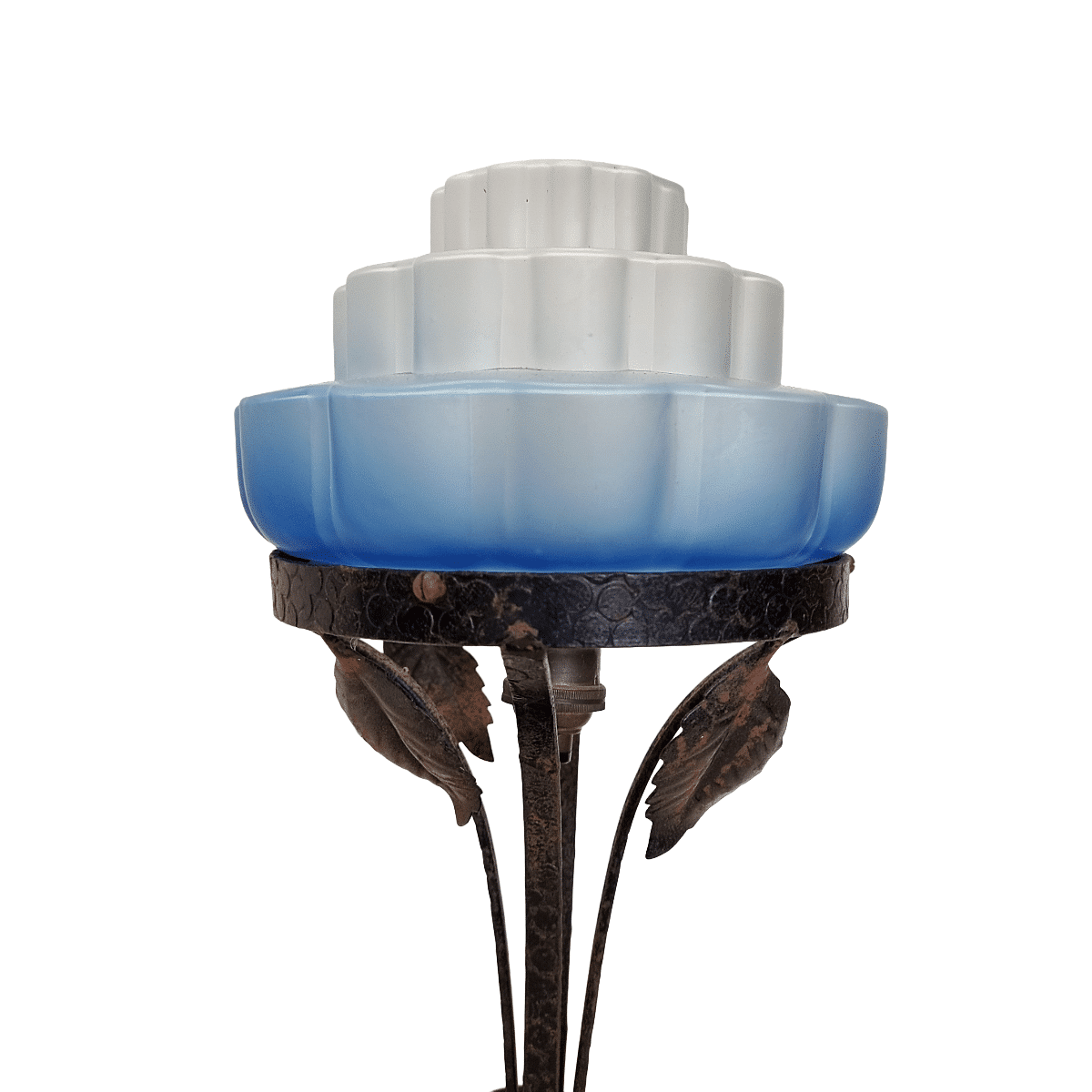 French Art Deco Lamp with Blue Shade, 1920/30s