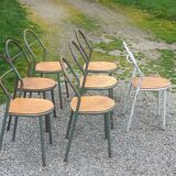 Set de 7 chaises de René Herbst métalliques assises bois