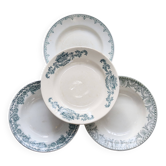 Assiettes demies creuses vintage dépareillées terre de fer - Décor vert