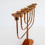 Large vintage brass and elm candelabra, 1940s