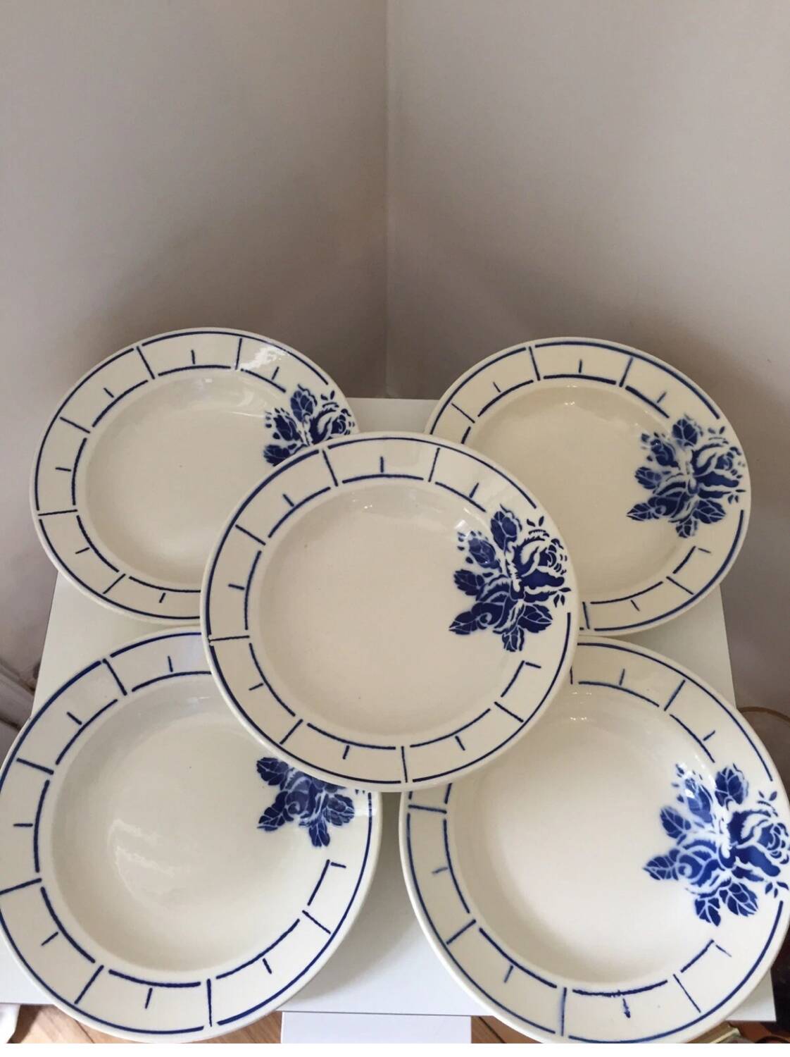 Terre de Fer Badonviller Chanzelles Blue pattern soup plates