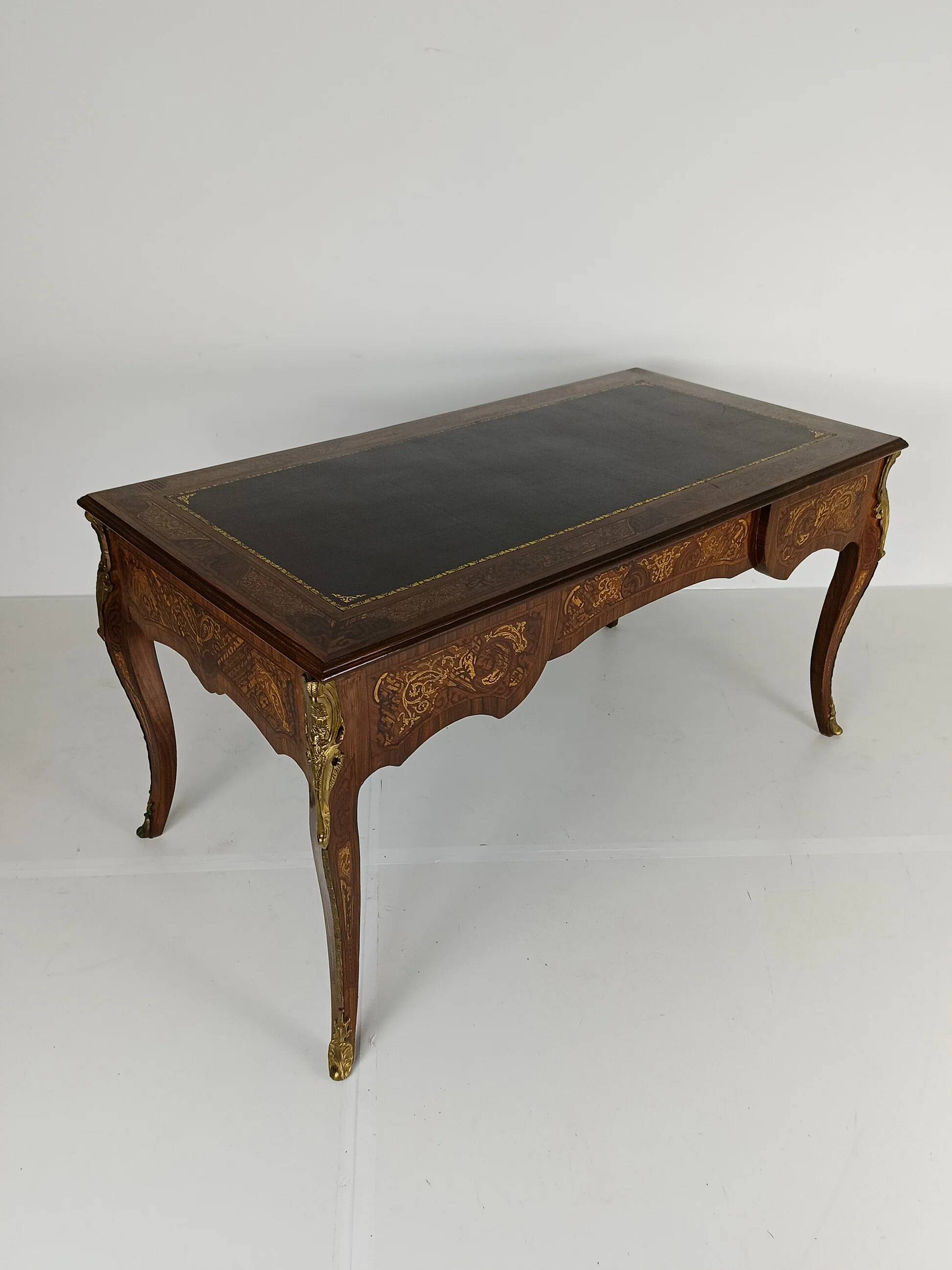 Louis XV style double-sided mahogany and rosewood flat desk
