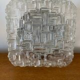 Plafonnier Applique Ancienne Verre Moulé + Support Métal Vintage #C384