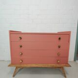 Vintage terracotta legs compass chest of drawers