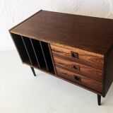 Wooden sideboard with 3 drawers and vinyl storage, Denmark 1970