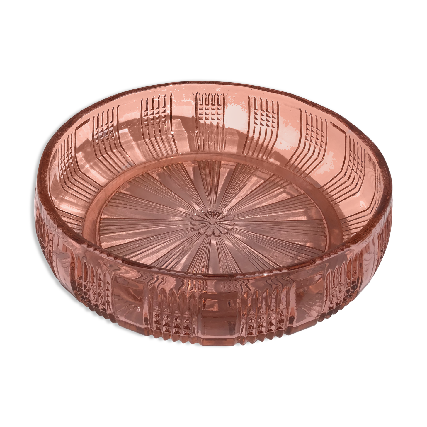 Salad bowl in orange rose molded glass