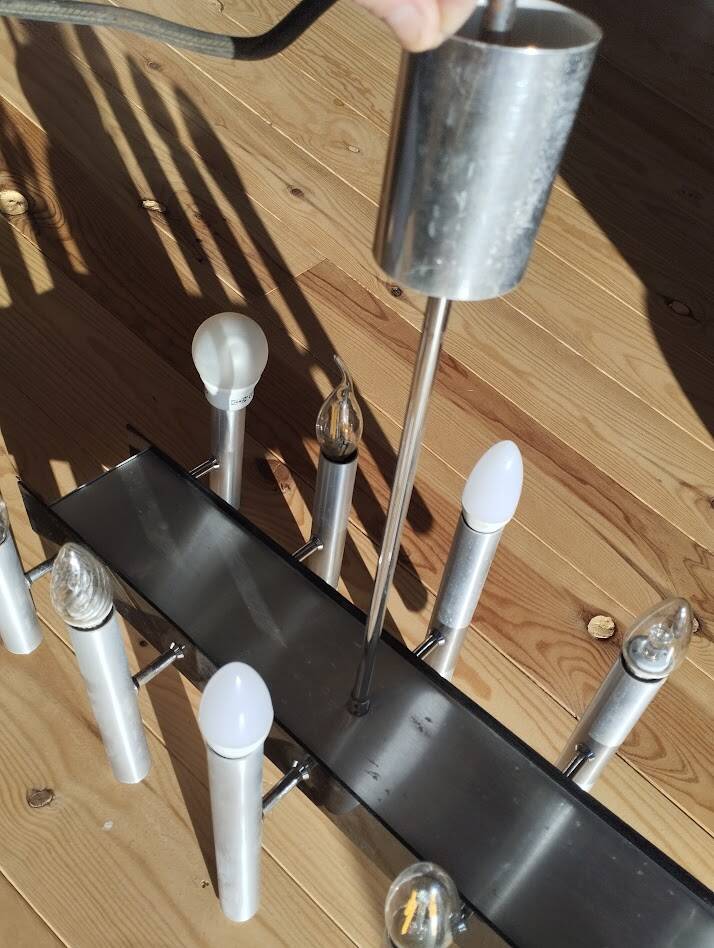 Sculptural vintage 70s chandelier – metal & aluminium – 55 × 26 cm