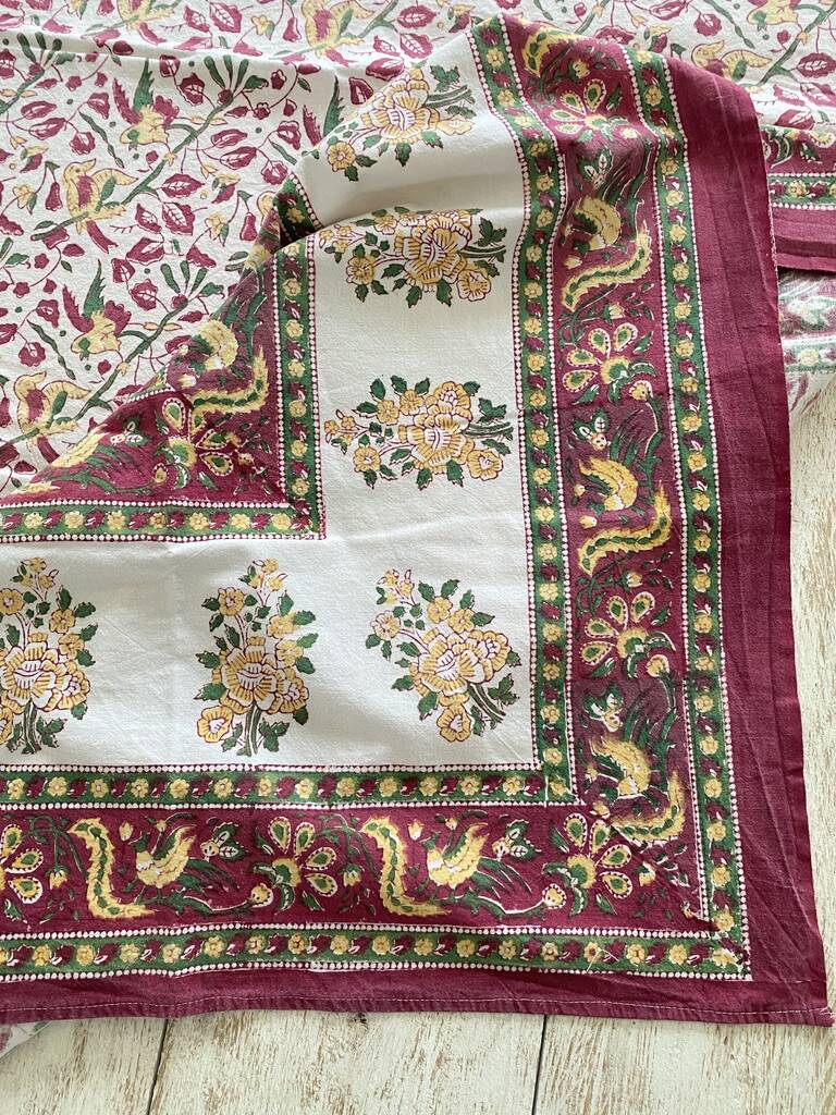 Indian tablecloth and its 6 napkins - Cotton - 220x150 cm