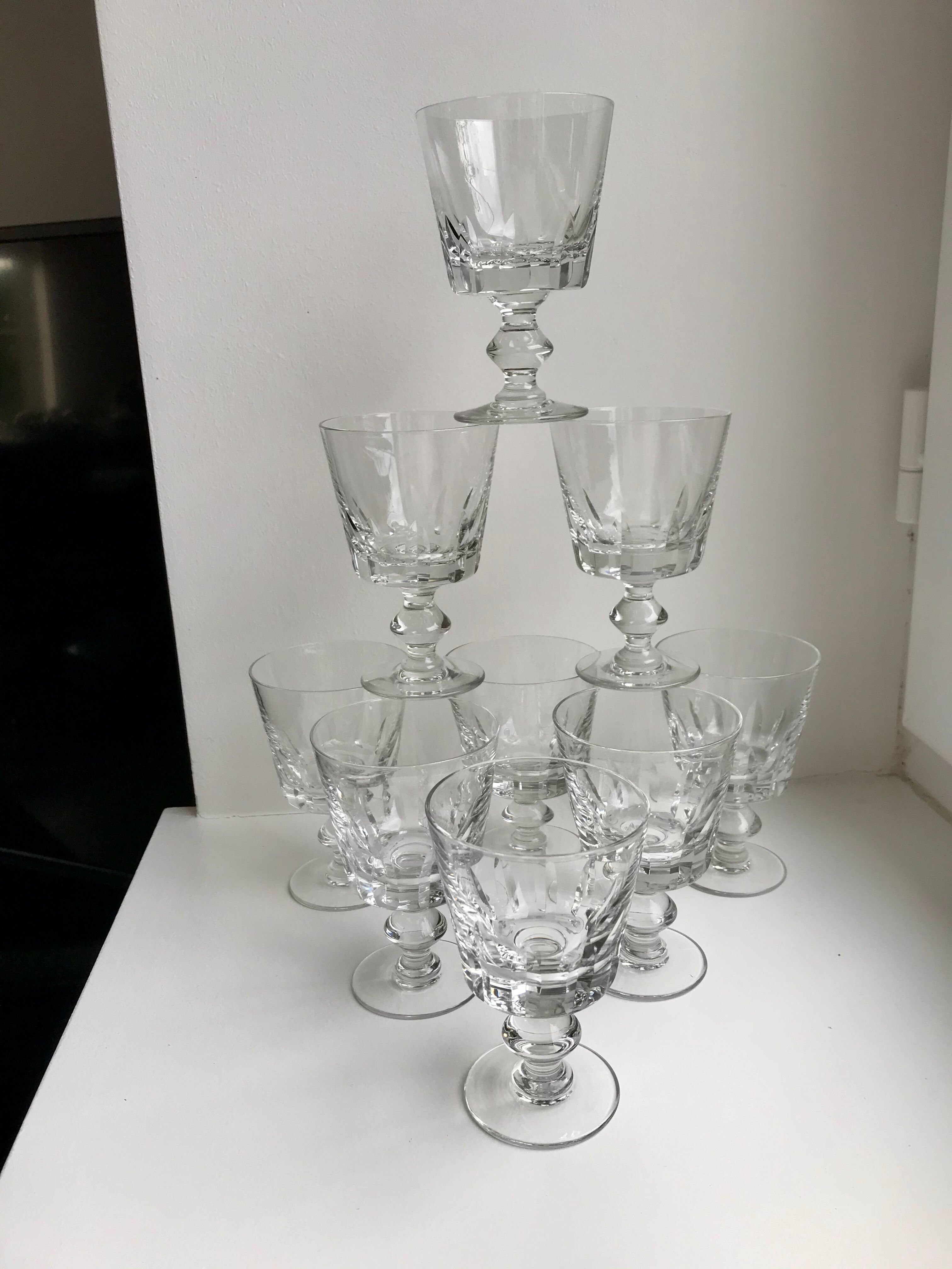 Lot de 9 verres à vin en cristal début XXème