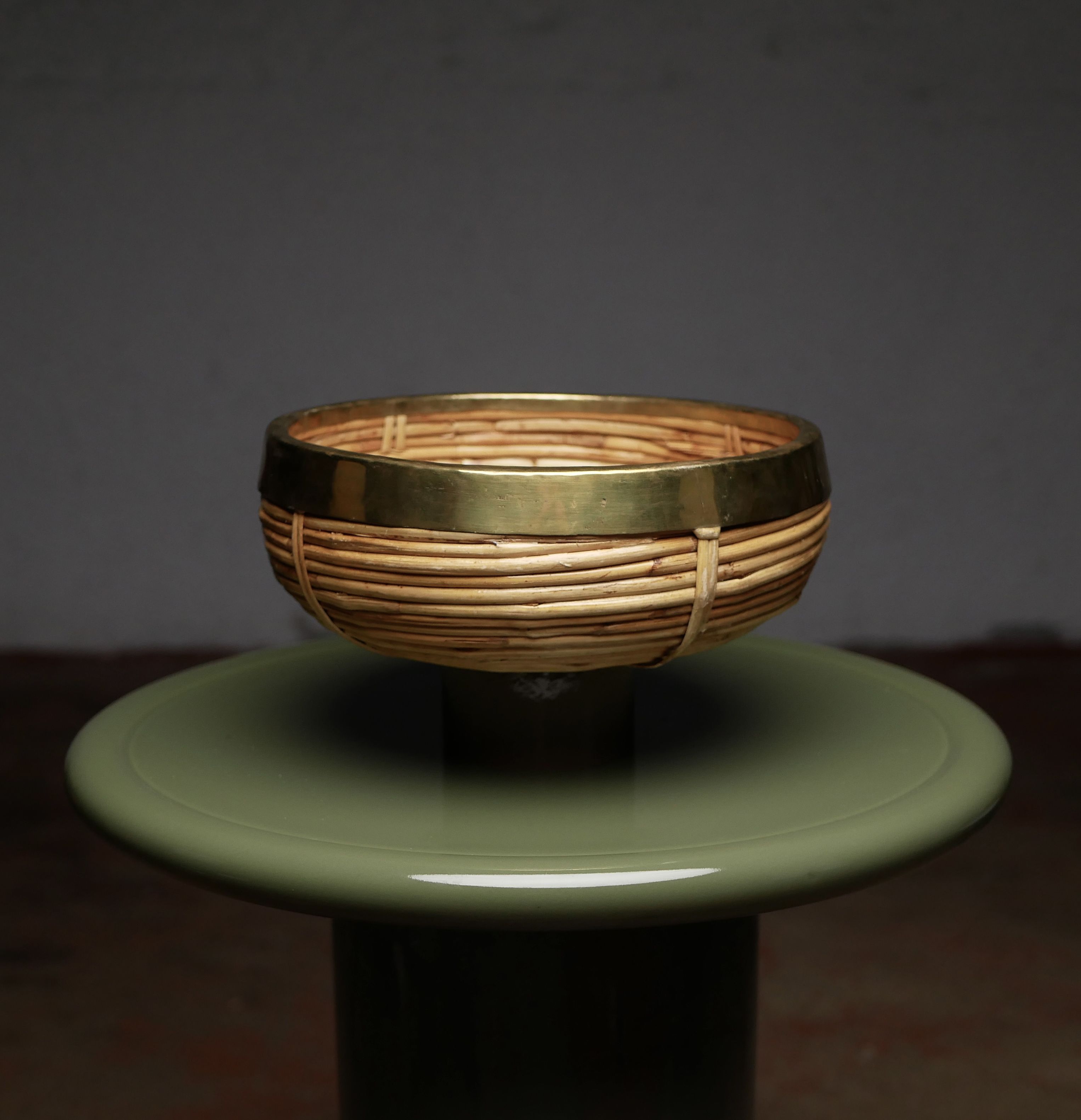 Rattan and brass fruit basket