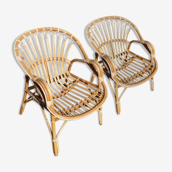 Paire de fauteuils vintage en rotin