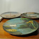 Set of 3 dishes 19th century terracotta painting 1895 boat lily lily swan