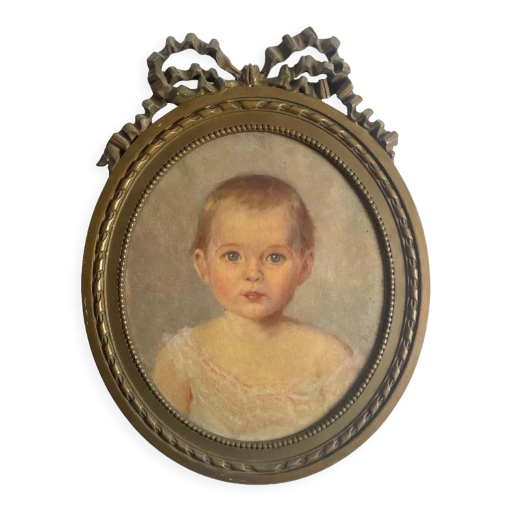 Cadre Ancien photo enfant/cadre sculpté /Old child photo frame/vintage frame Vert Plastique