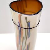 Beige Cylindric Encased and Hand-blown Opaline Glass Vase, Italy