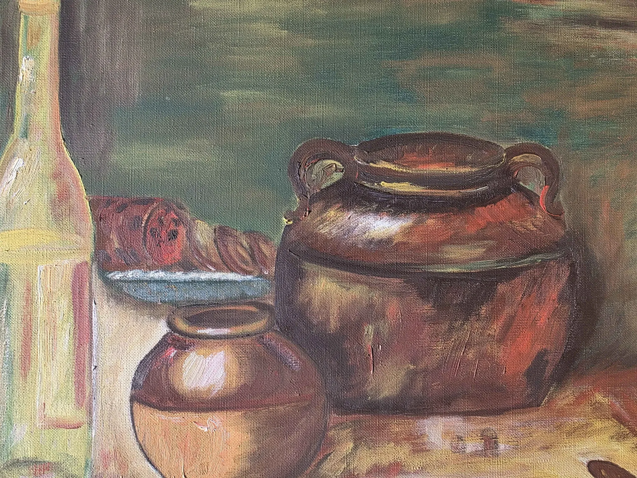 Rustic Kitchen Copper Pot Oil Painting - 1962