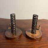 Pair of duo candlesticks wooden cellar rat candlesticks