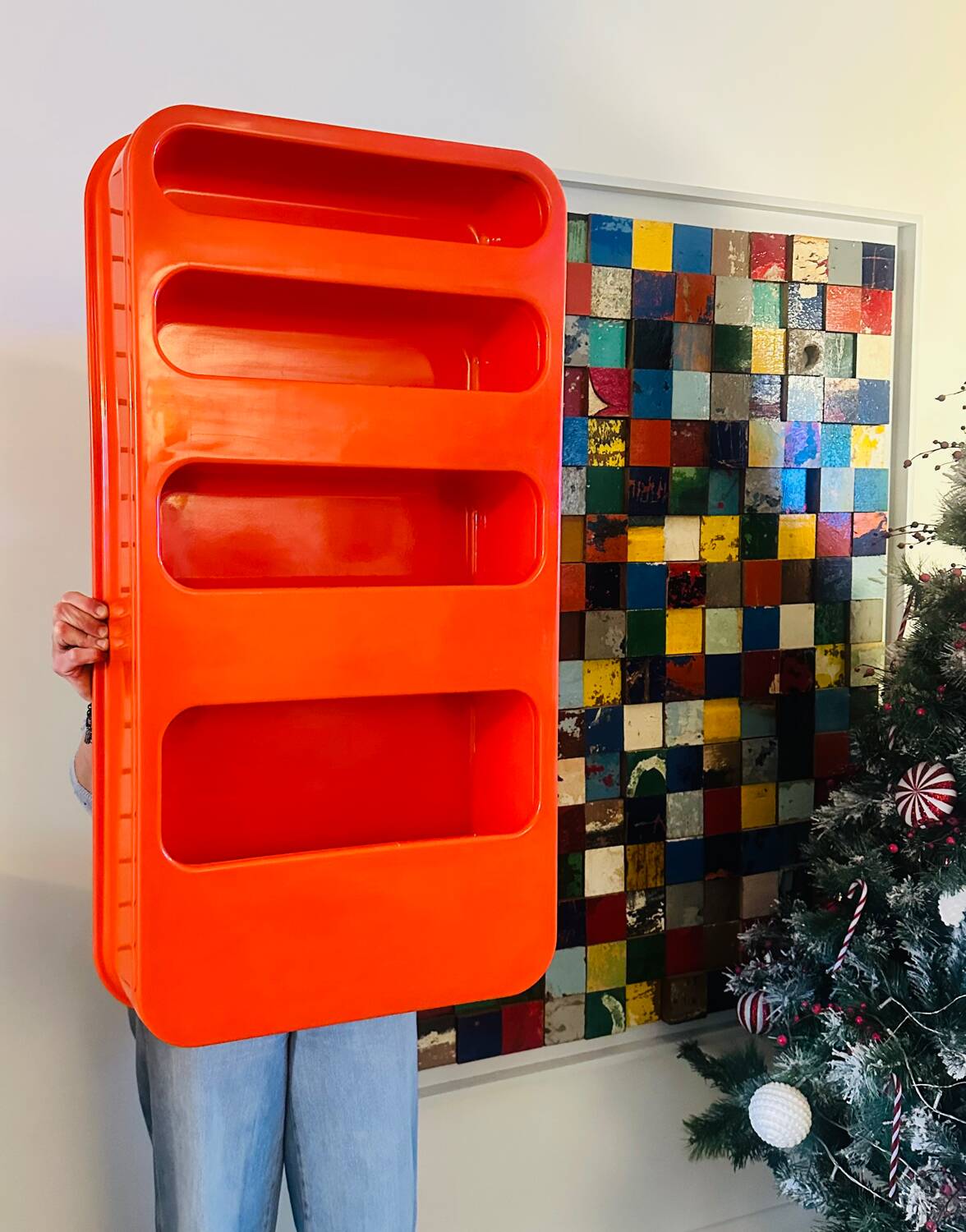 Large vintage Prisunic shelf by Jean Lin Viaud from the 70s.