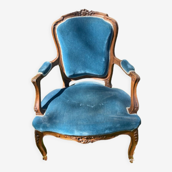 Fauteuil médaillon Louis XV bleu canard