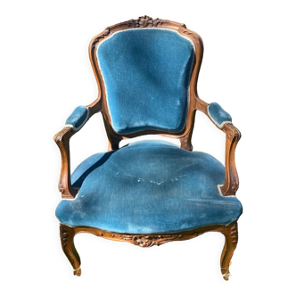 Fauteuil médaillon Louis XV bleu canard