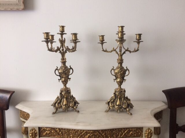 Pair of baroque bronze chandeliers