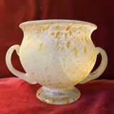 Speckled glass cup signed